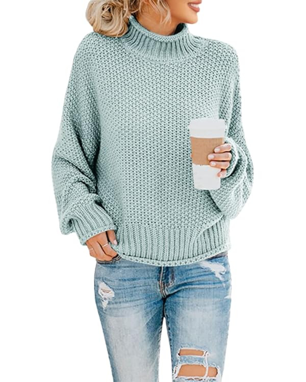 Saodimallsu Womens Turtleneck Oversized Sweaters Batwing Long Sleeve Pullover Loose Chunky Knit J... | Amazon (US)