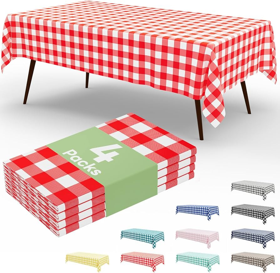 misaya 4 Packs Buffalo Disposable Table Cloth, 54 x 108 Inch Waterproof Plastic Tablecloth, Recta... | Amazon (US)