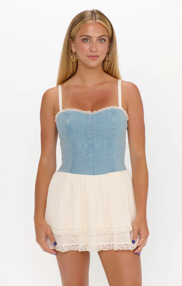 Geneva Mini Dress ~ Light Indigo with Cream Voile | Show Me Your Mumu