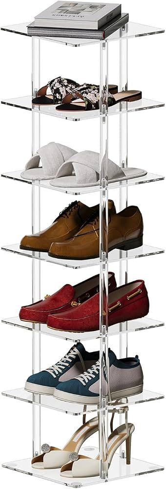 Aquiver Acrylic Vertical Shoe Rack - Free Standing Shoe Rack 7 Tier Shoe Storage Organizer Narrow... | Amazon (US)