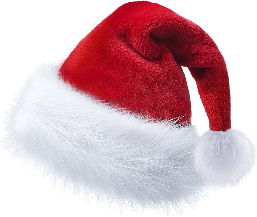 Santa Hat, Christmas Hat Xmas Holiday Hat for Adults Unisex Red Double Thickness Warm Comfort Vel... | Amazon (US)