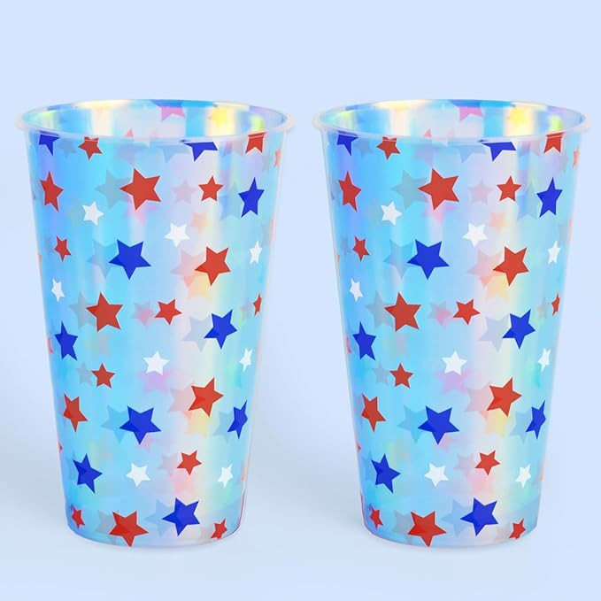 XO, Fetti Fourth of July Decorations - 16 Iridescent Plastic Cups (16 oz) | USA Party Favors, Ame... | Amazon (US)