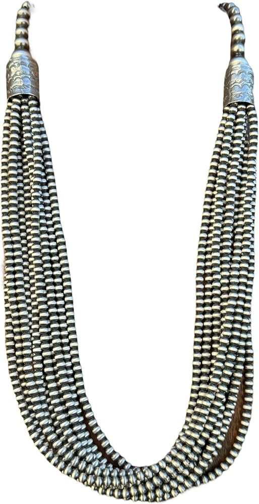 4mm Multi 10 Strand 925 Sterling Silver Oxidized Pearls Bead Necklace 24 Inch | Amazon (US)