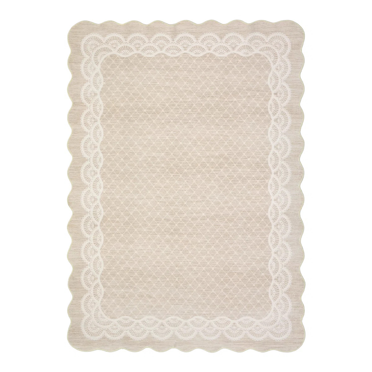 Machine Washable Scalloped Area Rugs Modern Bordered Floor Mats, Non-Slip Contemporary Accent Rug... | Wayfair North America