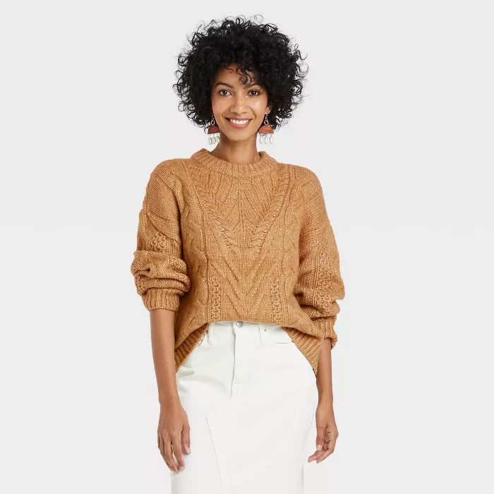 Women's Crewneck Cable Stitch Pullover Sweater - A New Day™ | Target