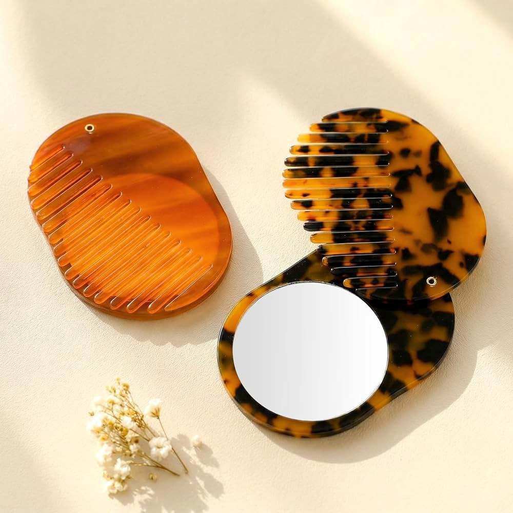 Novabright 2 Pcs Tortoise Shell Combs with Mirror Mini Portable Folding Hair Comb Travel Compact ... | Amazon (US)