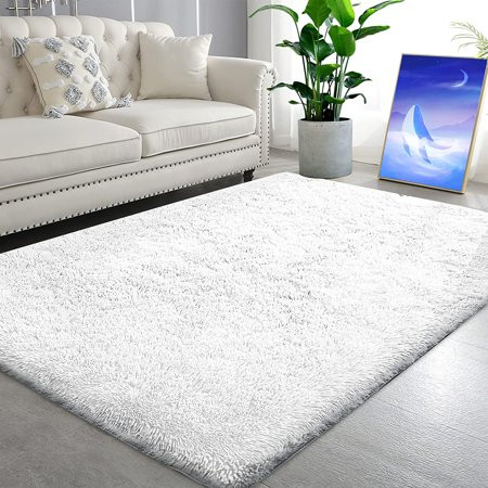 MORI Indoor Modern Soft 6x9 Area Rug，White Fluffy Shag Living Room Rug Anti-Skid Plush Faxu Fur Rugs | Walmart (US)