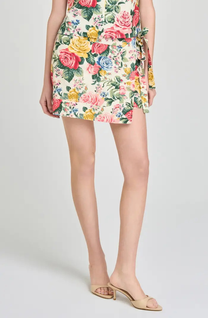 Amelia Floral Linen Blend Wrap Miniskirt | Nordstrom