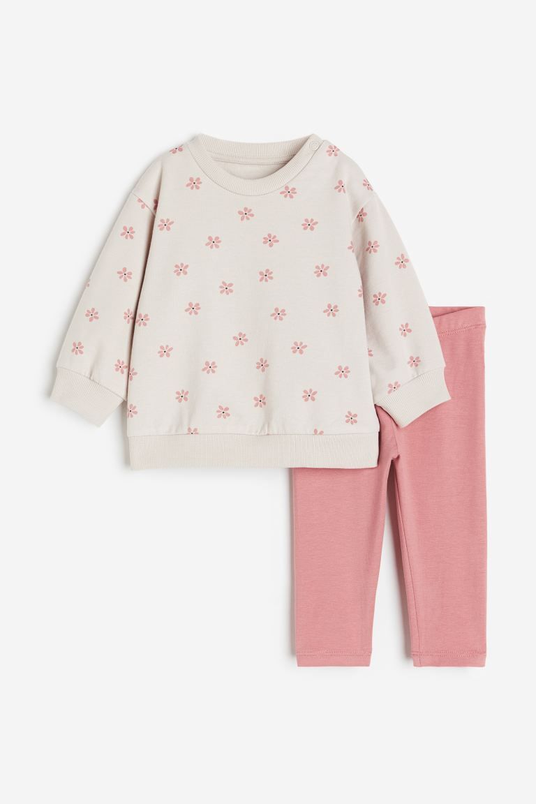 2-piece Sweatshirt and Leggings Set - Pink/floral -  | H&M US | H&M (US + CA)