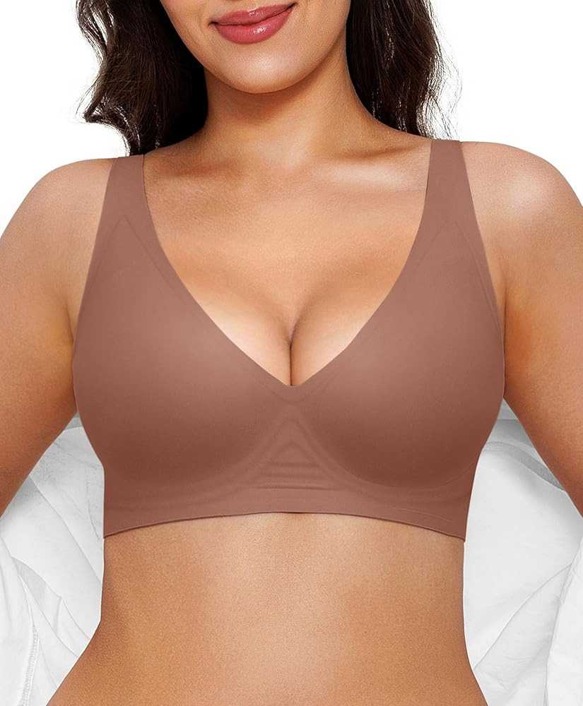Popilush Wireless Bras Women Seamless No Underwire Push Up Bra Supportive Deep V Bralette Everyda... | Amazon (US)
