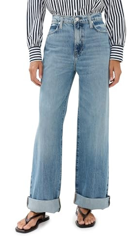 FRAME Women's Le Jane Wide Leg Cuffed Jeans, Varsity Blues, 29 | Amazon (US)