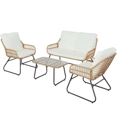 4-piece Rattan Patio Set,all-weather Outdoor Wicker Conversation Set | Wayfair North America