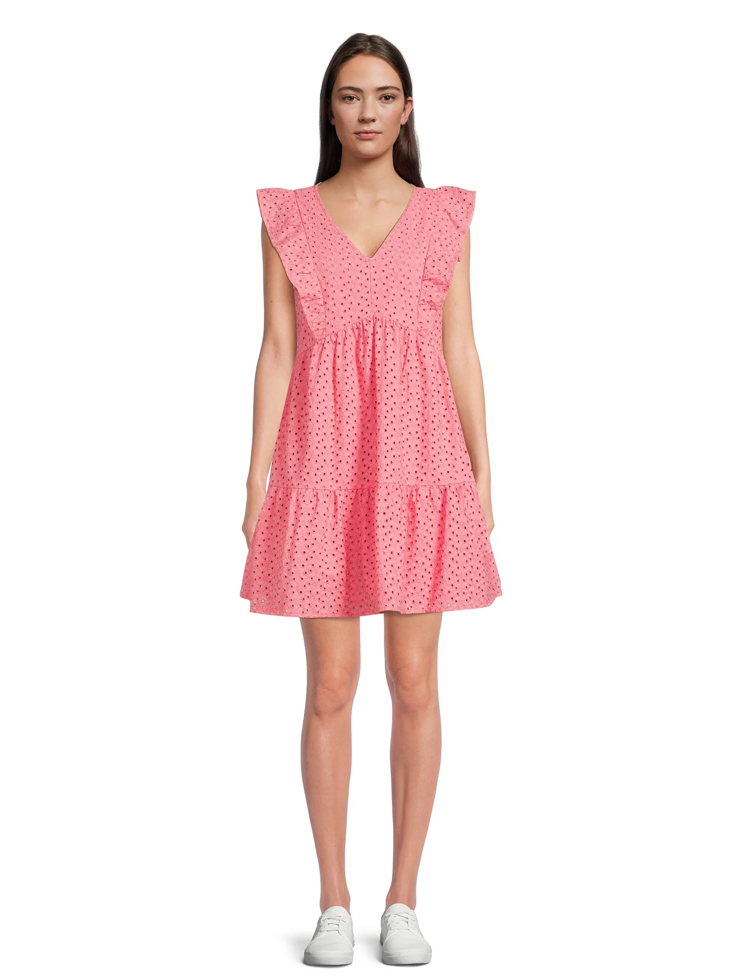 Time and Tru Women's Flutter Sleeve Eyelet Dress | Walmart (US)