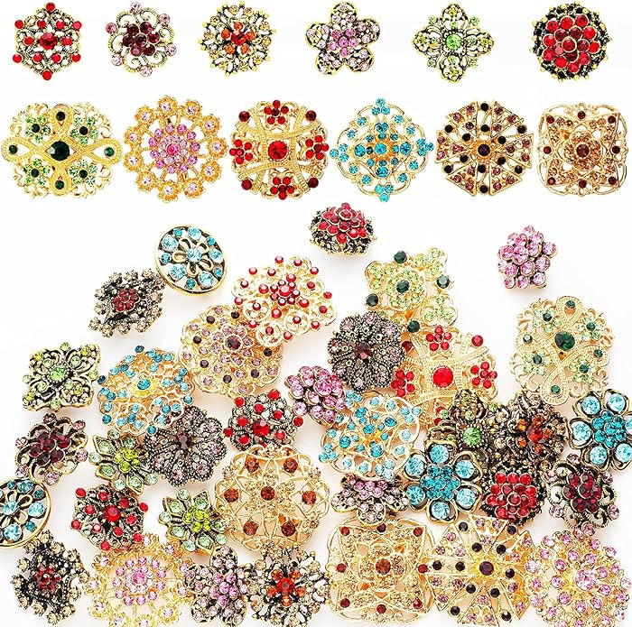MTLEE 36 Pieces Brooches and Pins for Women Rhinestone Brooches Bulk Crystal Vintage Decorative F... | Amazon (US)