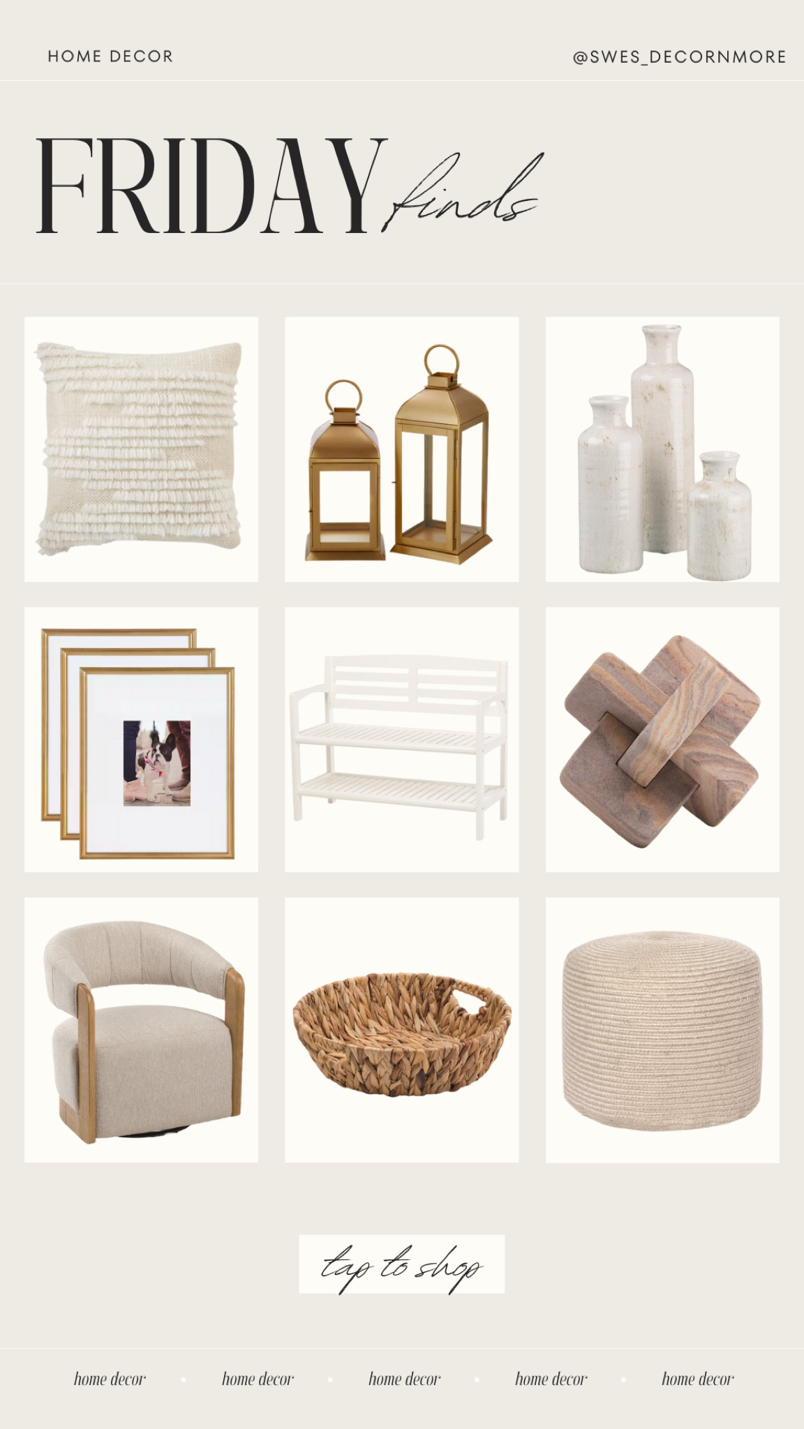 New Friday finds for the home! This white bench seat could be perfect for entry way seating or maybe place it in a large bathroom! Great decor pieces from a throw pillow , vases, lanterns to hold candles, and even pretty picture frames! 

#LTKStyleTip #LTKFindsUnder100 #LTKHome