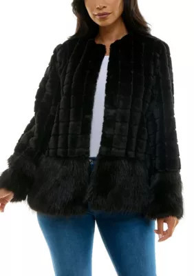 Nina Leonard Women's Mixed faux fur jacket, Black, Medium | Belk