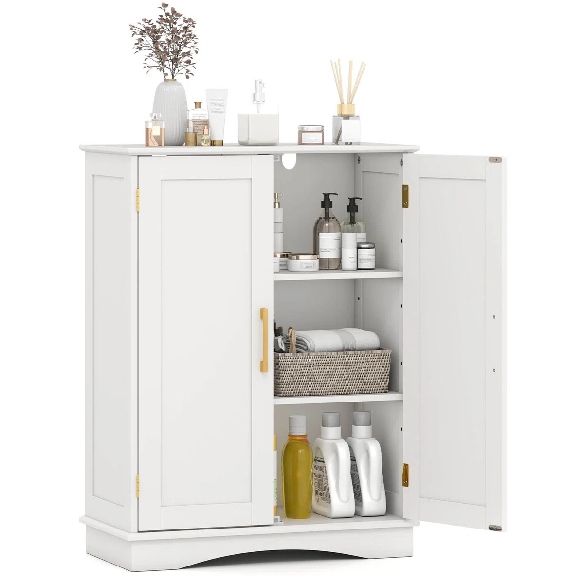 Floor Storage Cabinet Modern Storage Organizer with Adjustable Shelves &2 Doors | Wayfair North America