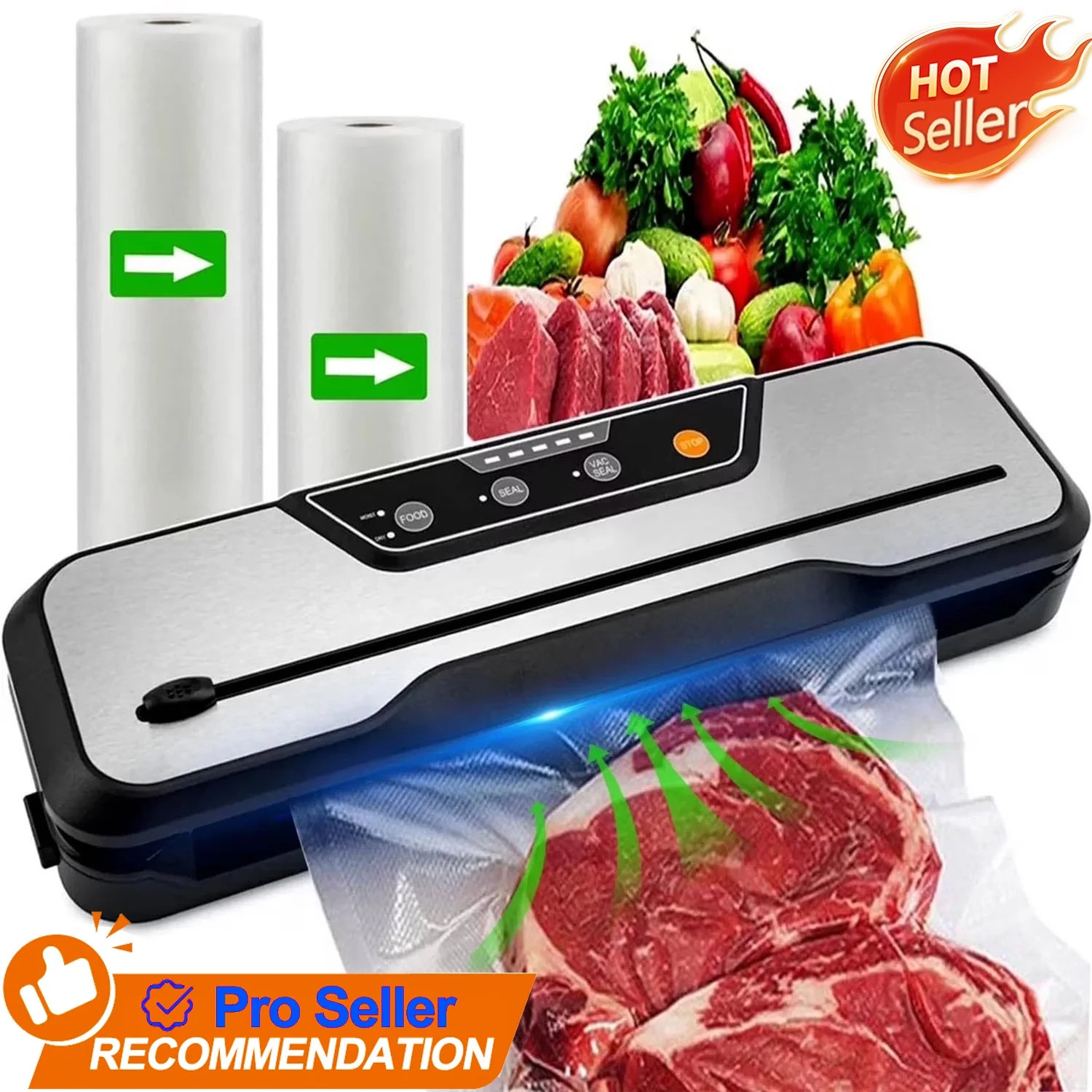 Food Vacuum Sealer Machine with 2 Rolls Food Vacuum Sealer Bags, Food Storage Saver Dry & Moist F... | Walmart (US)