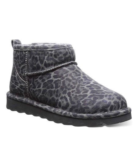 BEARPAW Gray Leopard Shorty Suede Ankle Boot - Women | Zulily