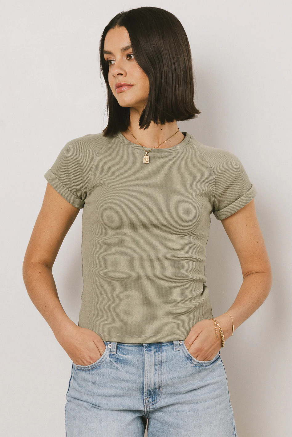 Kammie Ribbed Basic Tee in Sage | Böhme US