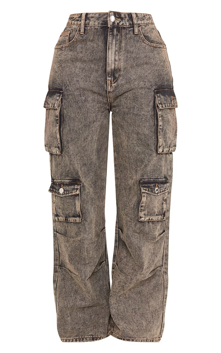 Shape Washed Brown Denim Pocket Detail Cargo Jeans | Pretty Little Thing (Australia & New Zealand)