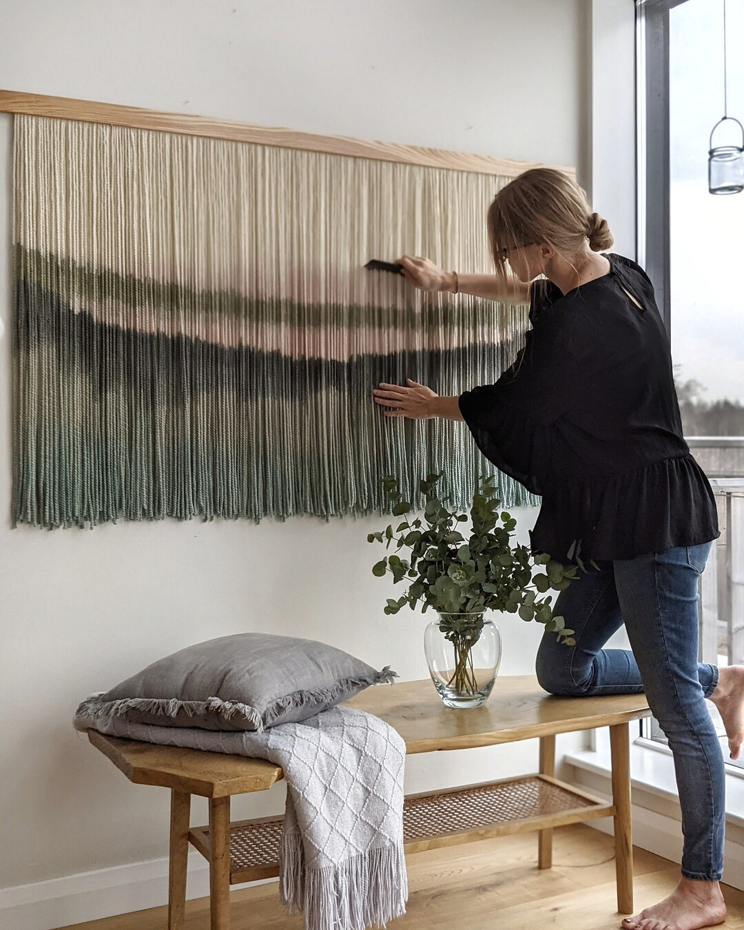 Dip dye fiber art, large boho wall hanging, contemporary wall art, hand dyed tapestry, yarn decor, n | Etsy (US)