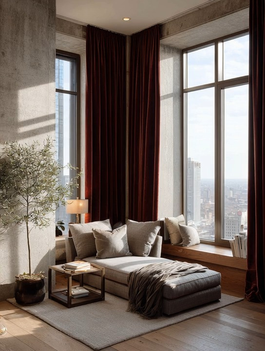 One of the biggest decorating secrets isn't furniture.

It's curtains.

Floor-to-ceiling velvet curtains have the power to completely transform a room because they do two jobs at once. They control light and they add color without committing to a painted wall.

Think about it. When these rich burgundy curtains are open, they frame the view and bring softness to the architecture. When they're closed, they become an entire wall of color, texture, and warmth.

That's why interior designers use them so often.

And here's another secret: you don't need floor-to-ceiling windows to create this look. Install curtains higher and wider than the window itself, and the room instantly feels taller, grander, and more luxurious.

Whether you choose burgundy, navy, sage green, taupe, or another beautiful velvet shade, floor-length curtains are one of the easiest ways to add elegance, drama, and personality to a space.

A room without curtains is finished.

A room with beautiful velvet curtains feels complete.

#VelvetCurtains #InteriorDesignIdeas #HomeDecorInspiration #ElegantAndDriven 

 #LTKHome