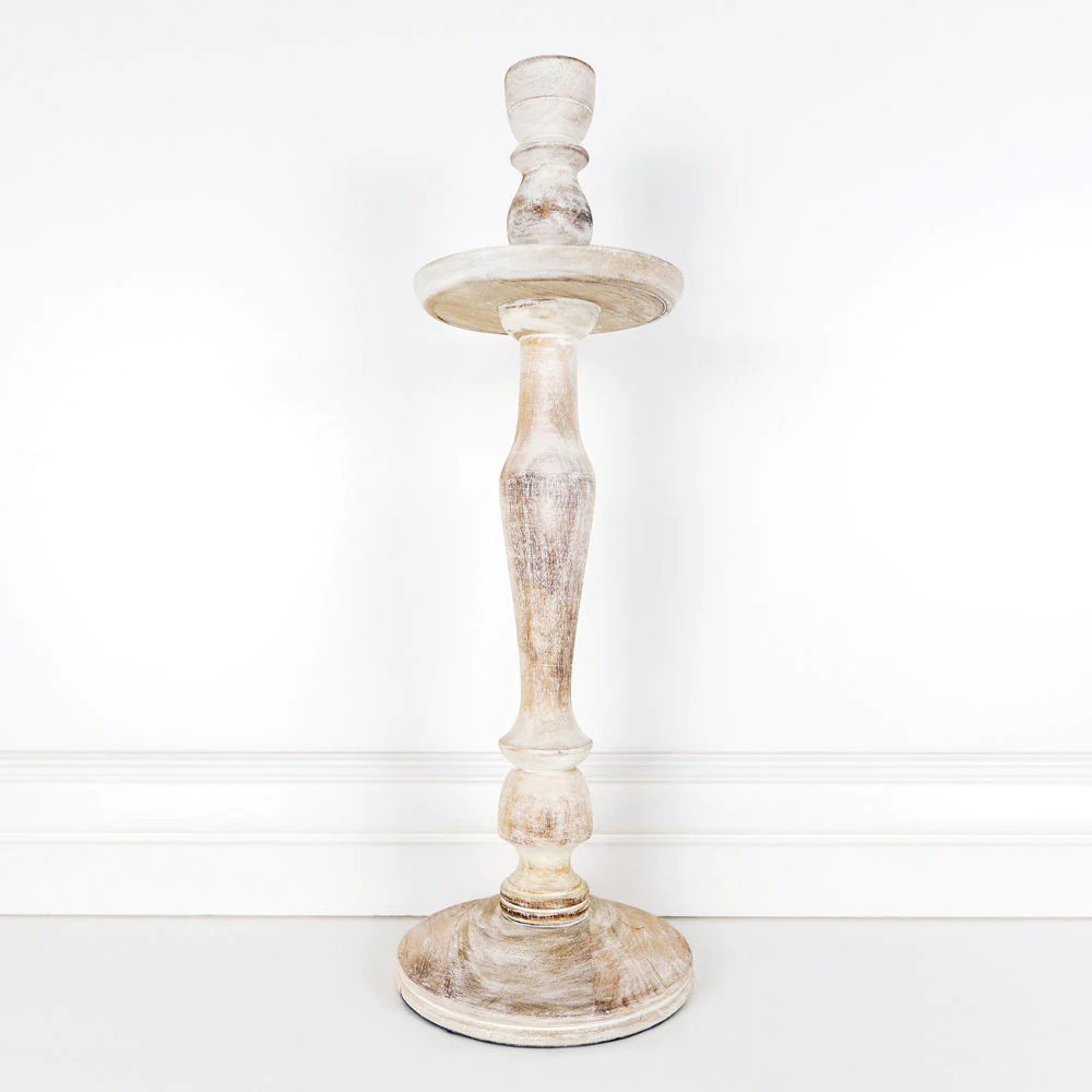 20.5"H x 6.5" Mango Wood Candle Holder, Natural White Wash | The Nested Fig