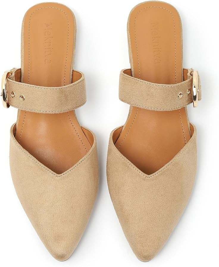 Pointed Toe Mules for Women,Adjustable Strap Backless Loafers in Synthetic Suede, Dressy Casual S... | Amazon (US)