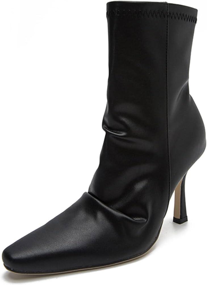 Womens White Pointed Toe Ankle Boots Ladies Mid High Heel Zip Booties Wedding Party Work Evenings... | Amazon (US)