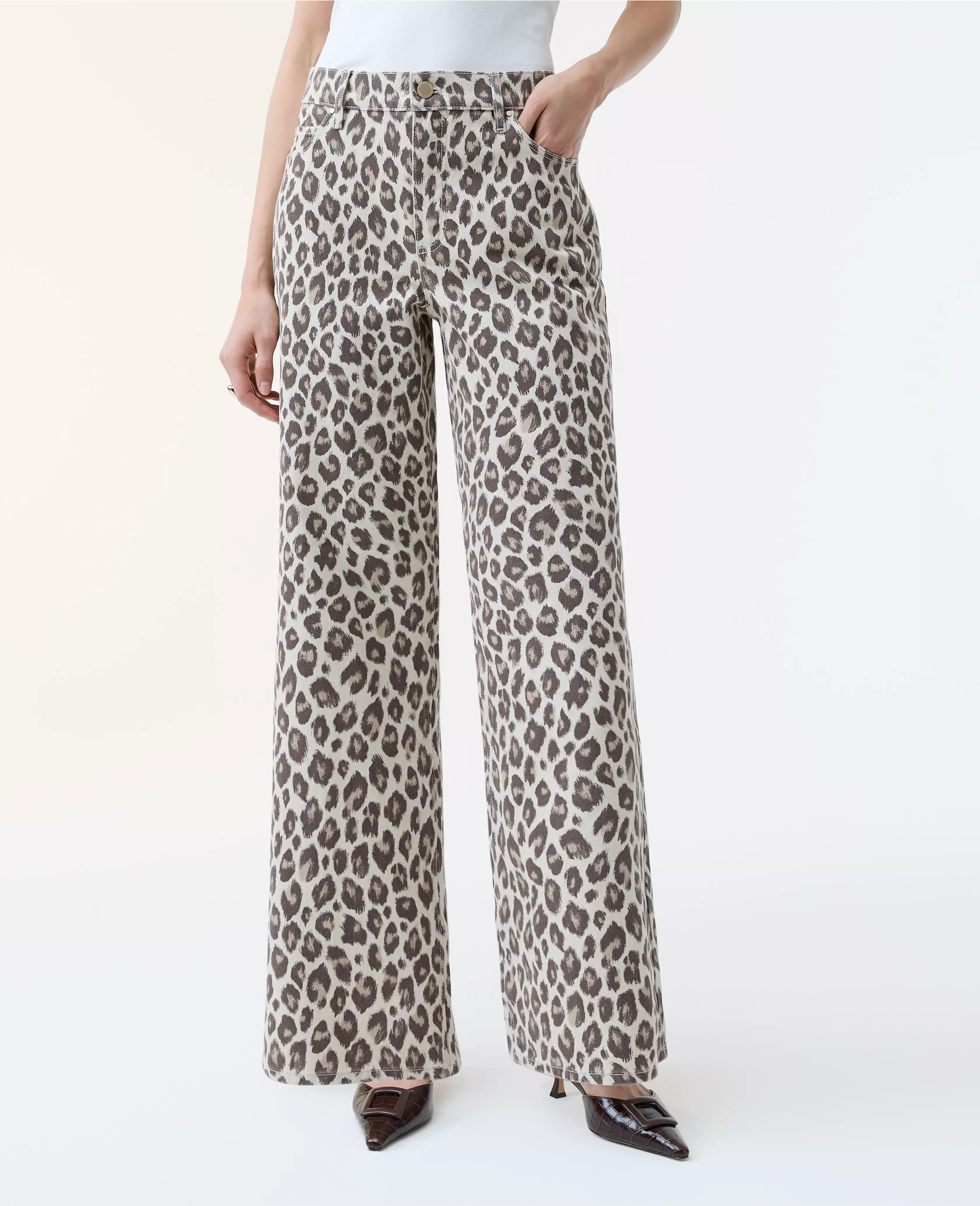 The Petite Wide-Leg Jean in Animal Print | Ann Taylor