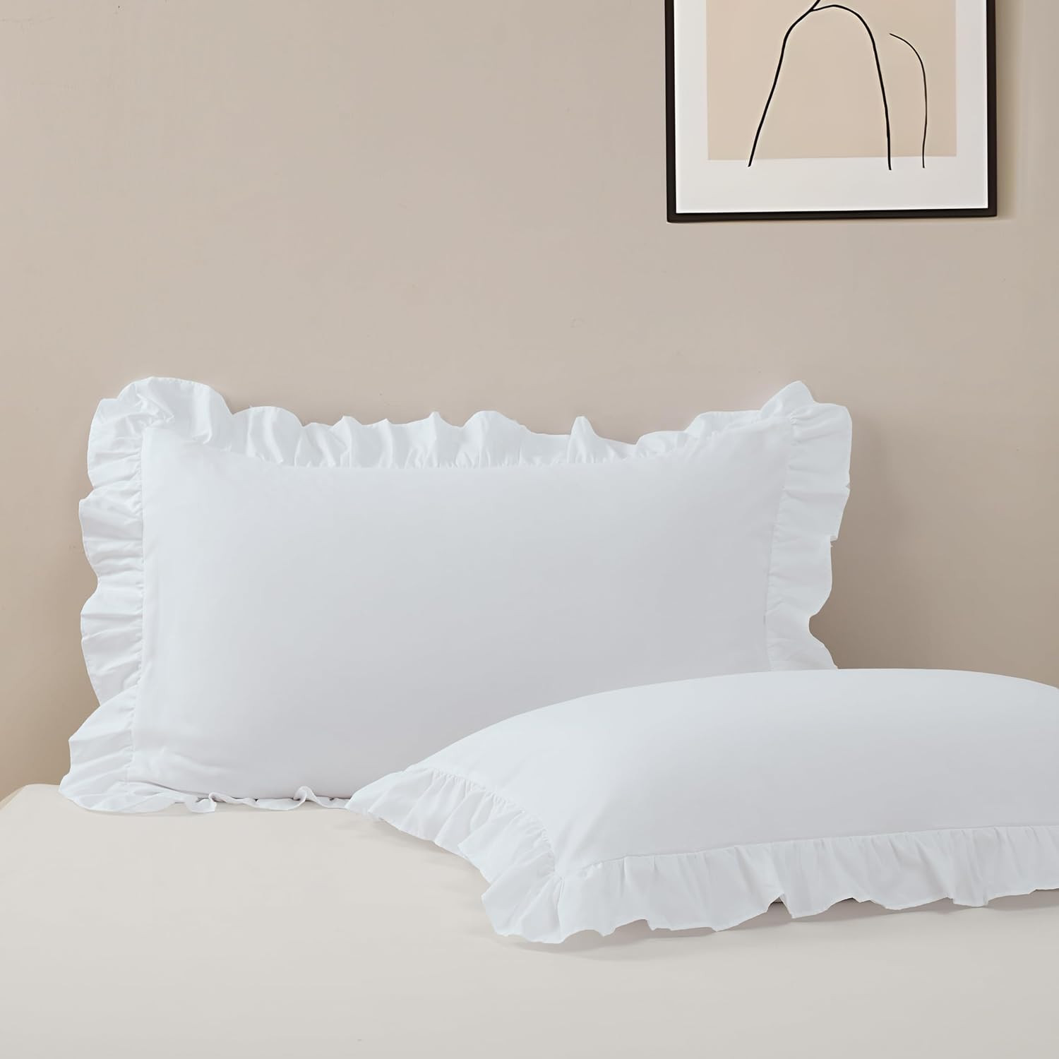 Standard Size Pillow Cases Set of 2, 20x26 Microfiber Pillow Covers White Ruffle Pillow Shams, So... | Amazon (US)