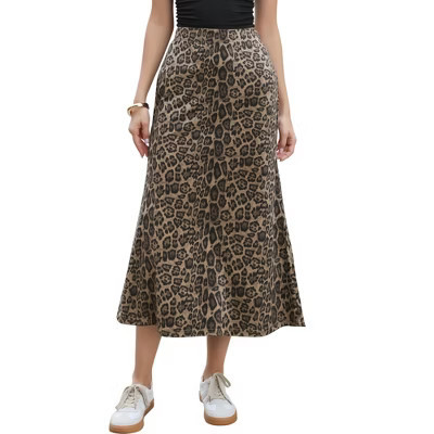 INSPIRE CHIC Women's Leopard Print Elastic High Waisted Fishtail A-Line Maxi Skirts X-Small Brown | Target