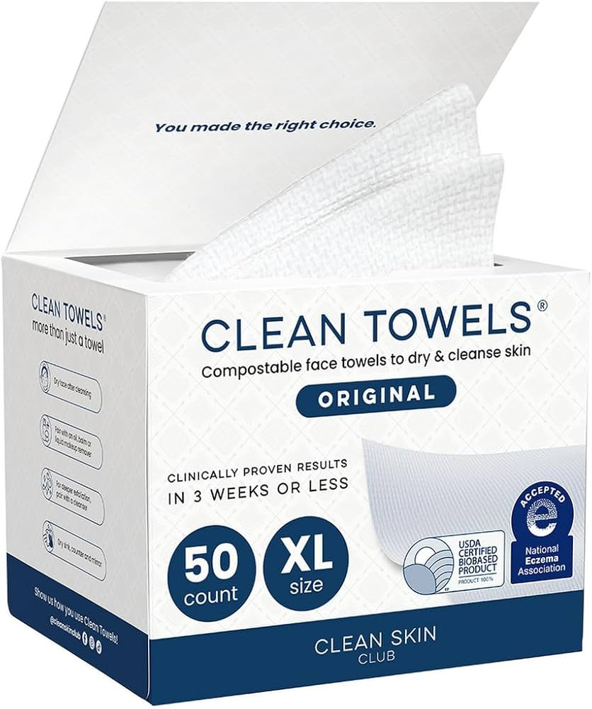 Clean Skin Club Clean Towels XL®, 100% USDA Biobased Face Towel, Disposable Face Towelette, Ecze... | Amazon (US)