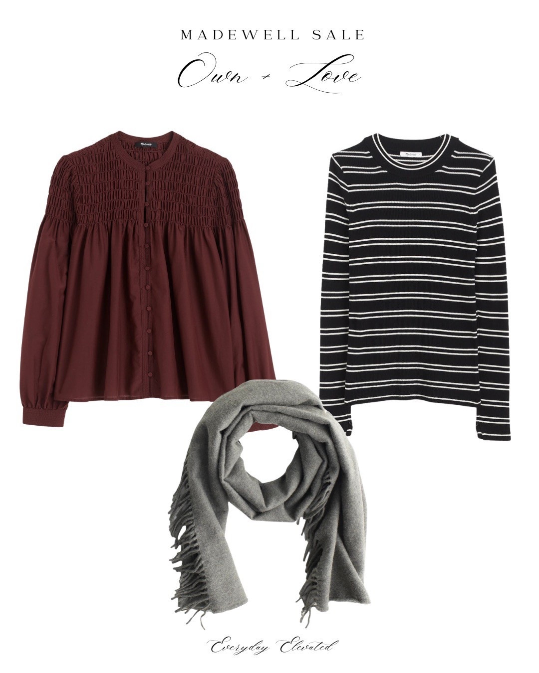 A few pieces I can confidently stand behind because I own them… and genuinely LOVE them! 

This smocked top is effortlessly cool with the prettiest feminine details and also comes in a soft white. 

The fringe wool scarf adds interest to what can feel like an endless season of coats and jackets. 

And the double-layered crewneck in merino-silk blend is a timeless essential with a flattering, slim fit that layers beautifully. 

#LTKSaleAlert