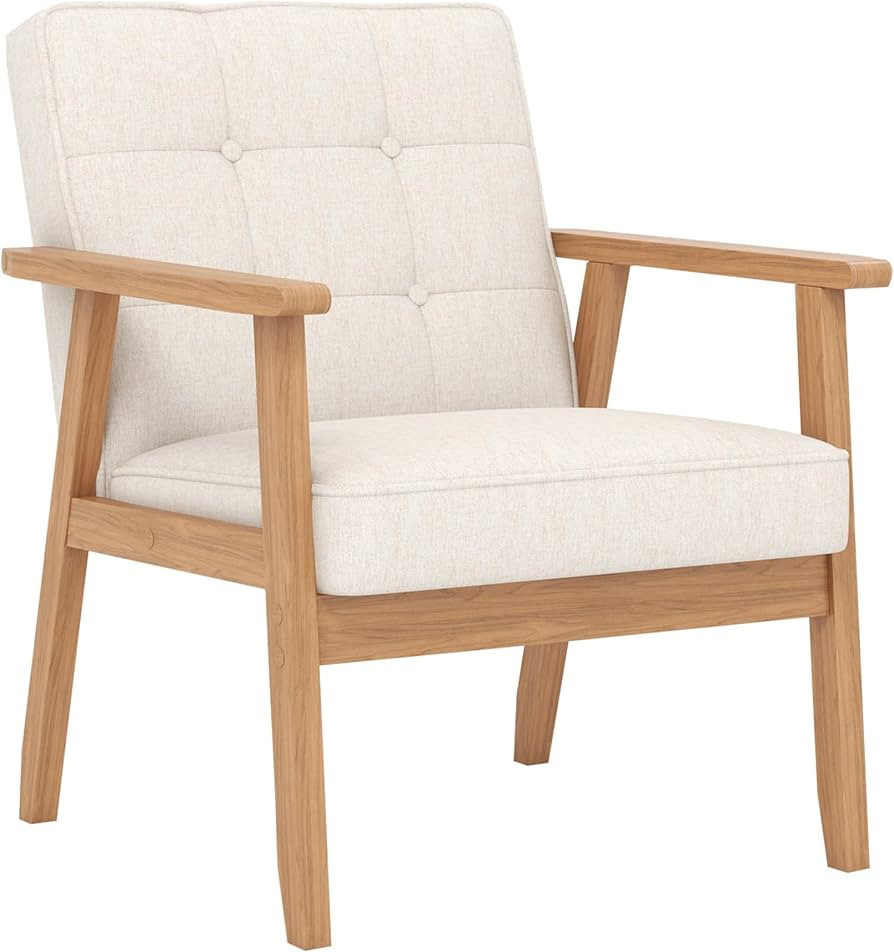 Modern Accent Chair with Arm Rest, Upholstered Linen Fabric Leisure Chair with Backrest Button an... | Amazon (US)