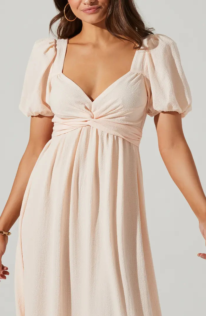 Tie Back Puff Sleeve Midi Dress | Nordstrom
