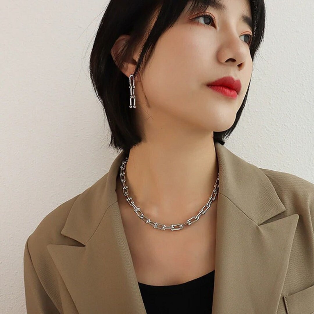 Waterproof 18K Gold & Silver Link Necklace, Gold Chain Necklace, Trendy Chunky Chain Necklace Wit... | Etsy (US)