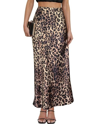 Satin Maxi Skirt High Waisted Silk Leopard Long Skirts for Women | Amazon (US)