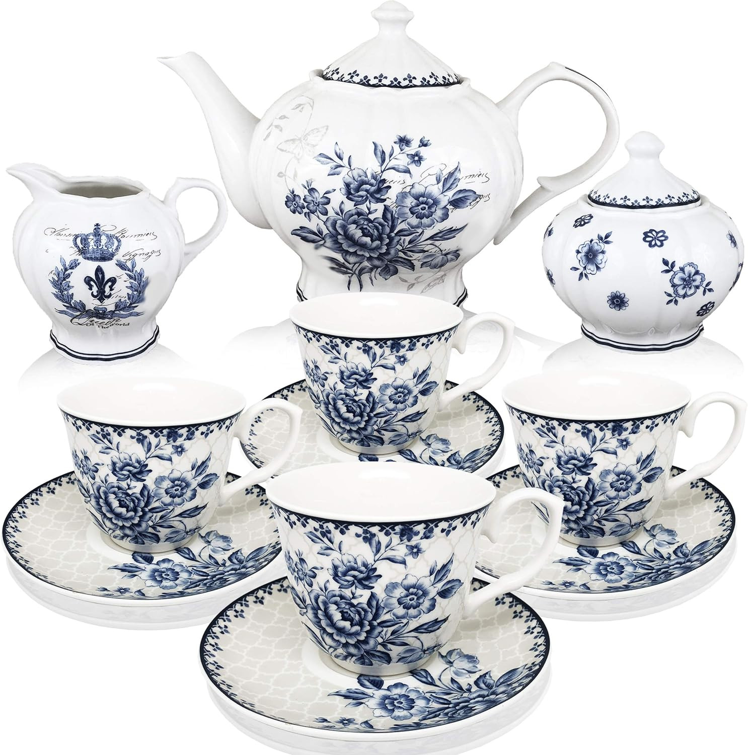 BTaT- Blue Dream Tea Set, Tea cups (8oz), Tea Pot (48oz), Creamer and Sugar Set, Gift box, China ... | Amazon (US)