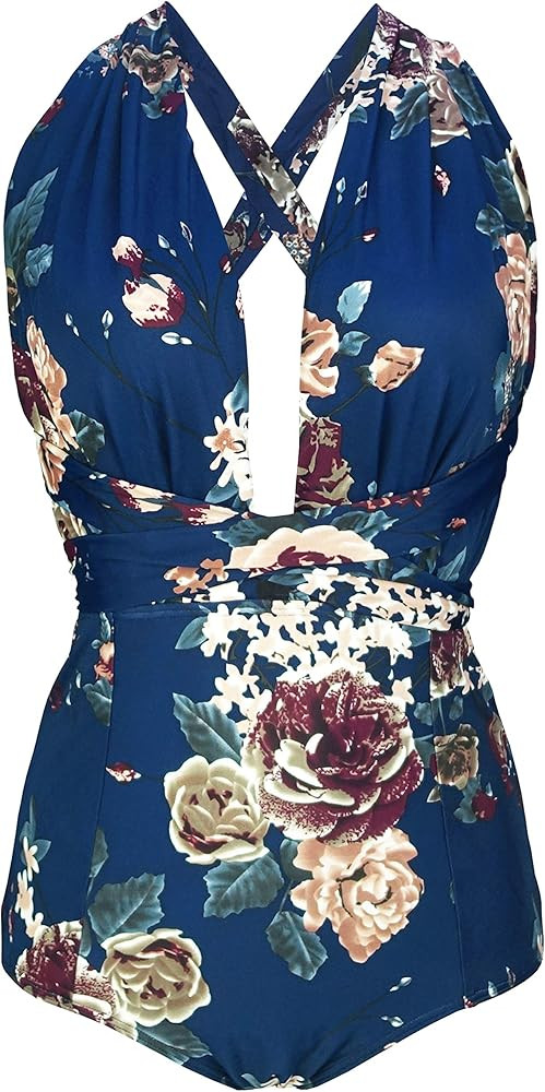 COCOSHIP Retro One Piece Backless Bather Swimsuit High Waisted Pin Up Swimwear(FBA) | Amazon (US)