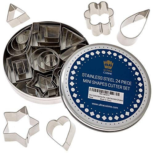 Ultra Cuisine Mini Cookie Cutter Shapes Set - 24 Small Molds To Cut Out Pastry Dough Pie Crust & Fruit - 304 Durable Stainless Steel Cutters - Cut Tiny Heart Shapes - Bake Like A Pro For A Lifetime | Amazon (US)