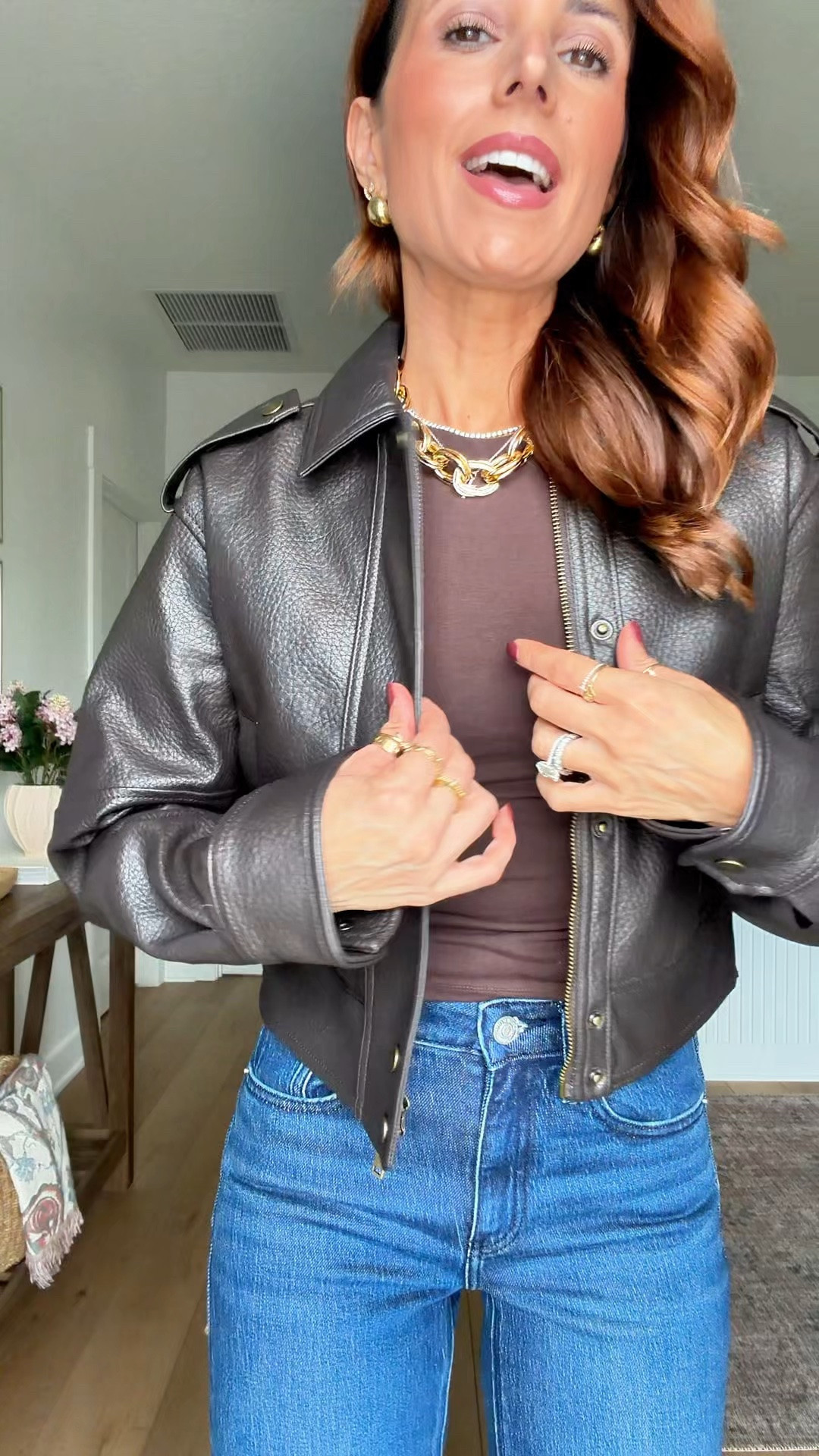 Code AFLTK. New vegan cropped moto jacket on sale in XXS. Fall outfit. Fall style. Elevated casual outfit. Everyday outfit. Mom outfit.