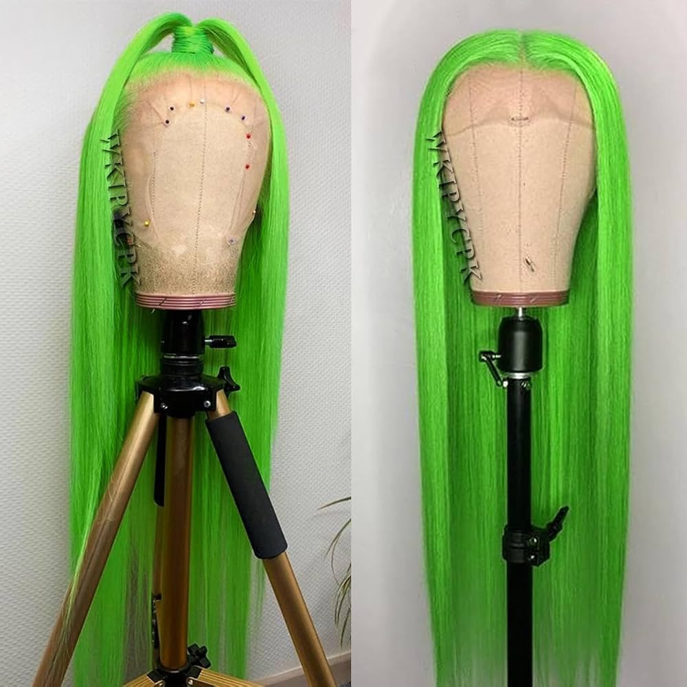 Green Lace Front Wigs Long Straight Hair Light Green Wig Glueless Synthetic Lace Front Wigs for F... | Amazon (US)