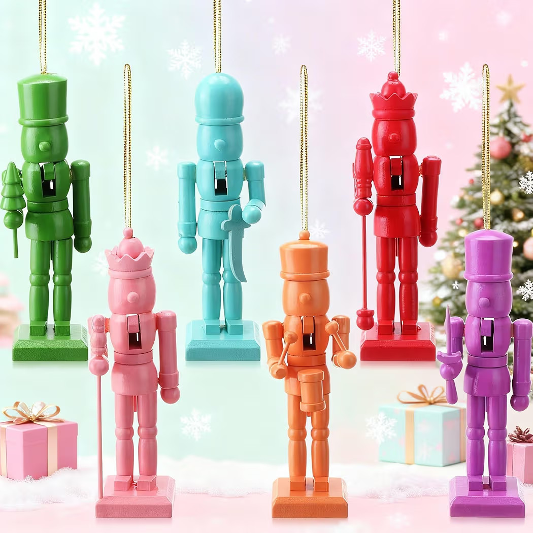 6 Pcs Christmas Nutcracker Ornaments Pastel Wooden Nutcracker Hanging Decoration 5'' Nutcrackers ... | Amazon (US)