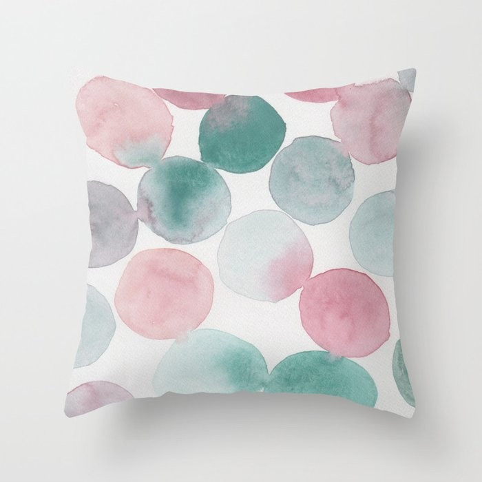 Teal And Pink Watercolor Dots Couch Throw Pillow by Dawn Young Art - Cover (24" x 24") with pillow i | Society6