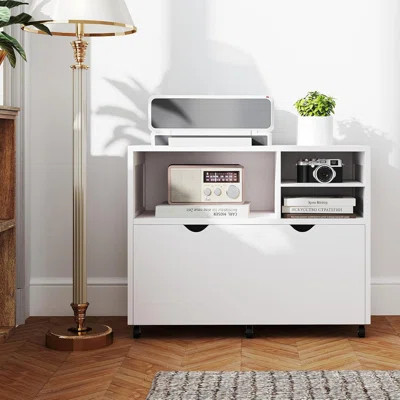 White Lateral File Cabinet With Drawer - Under Desk Storage (Dual Hanging Rods, Wood Printer Stand, Open Shelves, Fits Letter/A4 For Home Office) | Wayfair North America