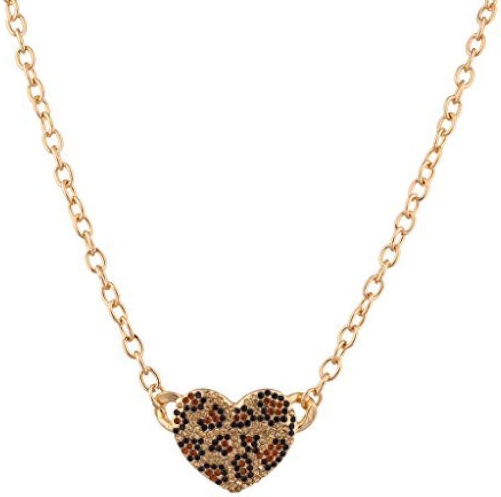 LUX ACCESSORIES Leopard Animal Print Pave Heart Pendant Chain Link Necklace | Amazon (US)