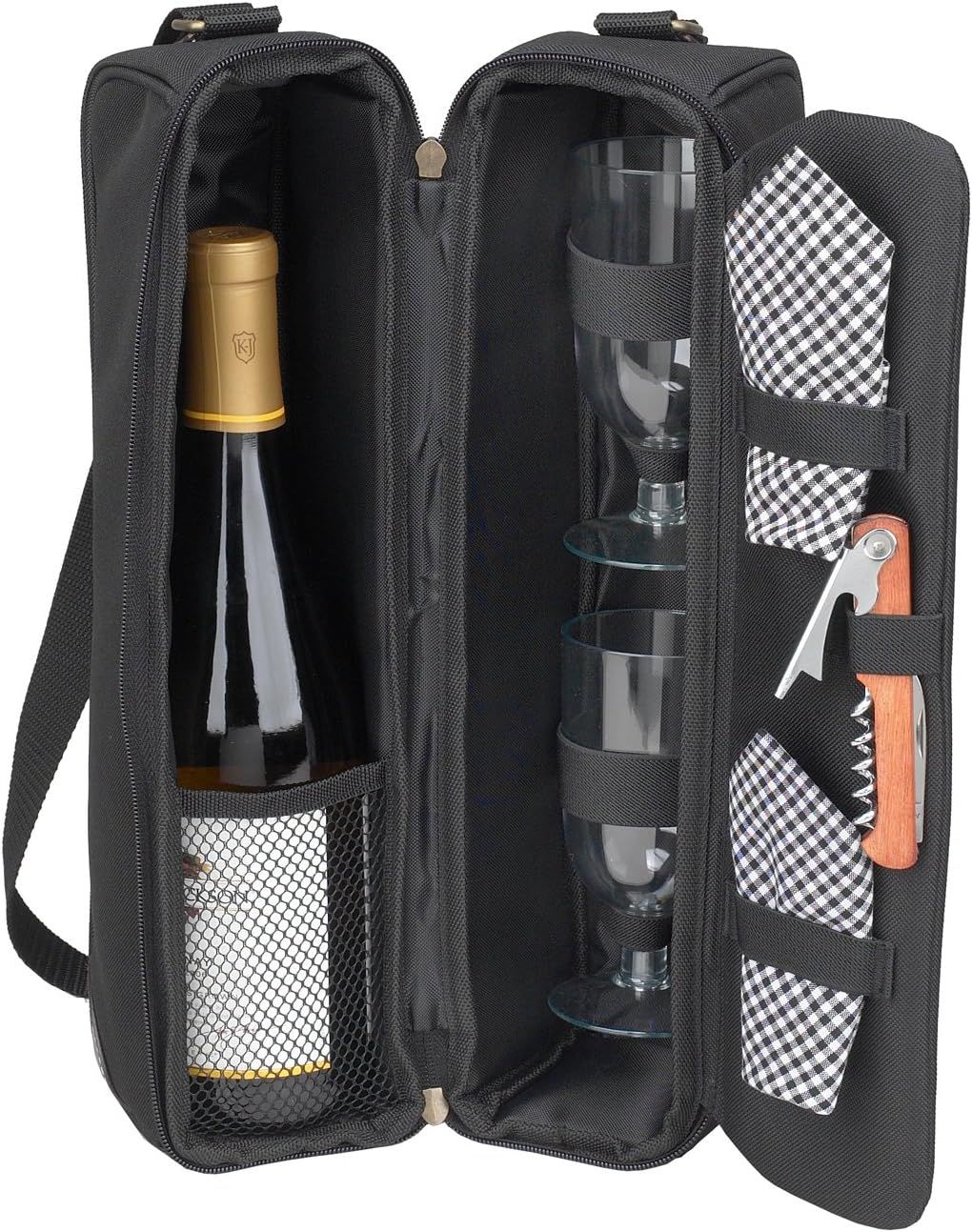 Picnic at Ascot Insulated Wine Tote with 2 Wine Glasses, Napkins and Corkscrew -Designed & Assemb... | Amazon (US)