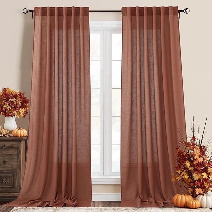 RYB HOME 108 inch Terracotta Fall Curtains Linen Woven - Shabby Chic Modern Elegant Semi Transluc... | Amazon (US)